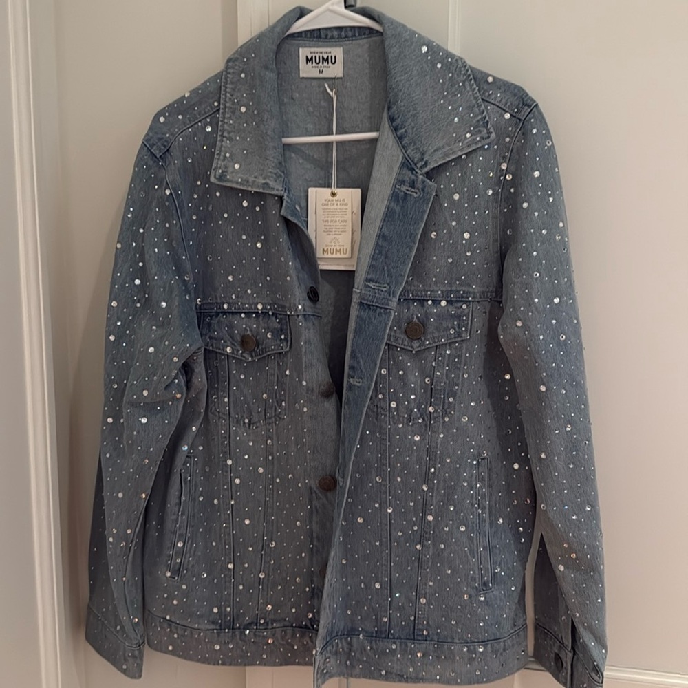 Show Me Your MuMu Light Blue Denim Jacket with White Paint Speckle